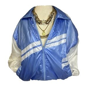 80s Vintage Lavon Windbreaker Track Jacket Size Medium 100% polyester blue white